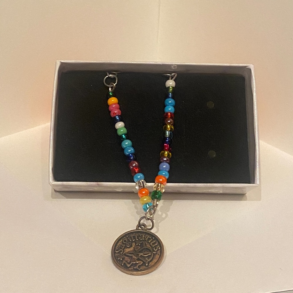 Silver beaded Sagittarius necklace